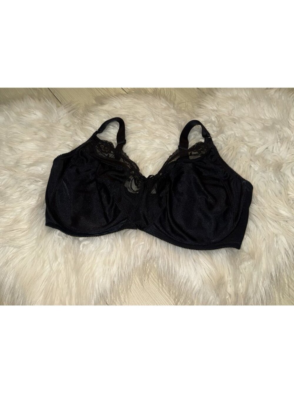 Vintage Lilyette 811 Unlined Full Coverage Underwire Bra Lace Trim 38DD Black